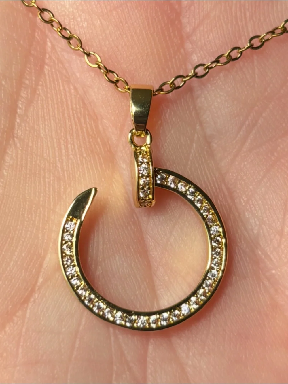 Gold Pave Crystal Open Circle Pendant Necklace - Elegant Women’s Jewelry